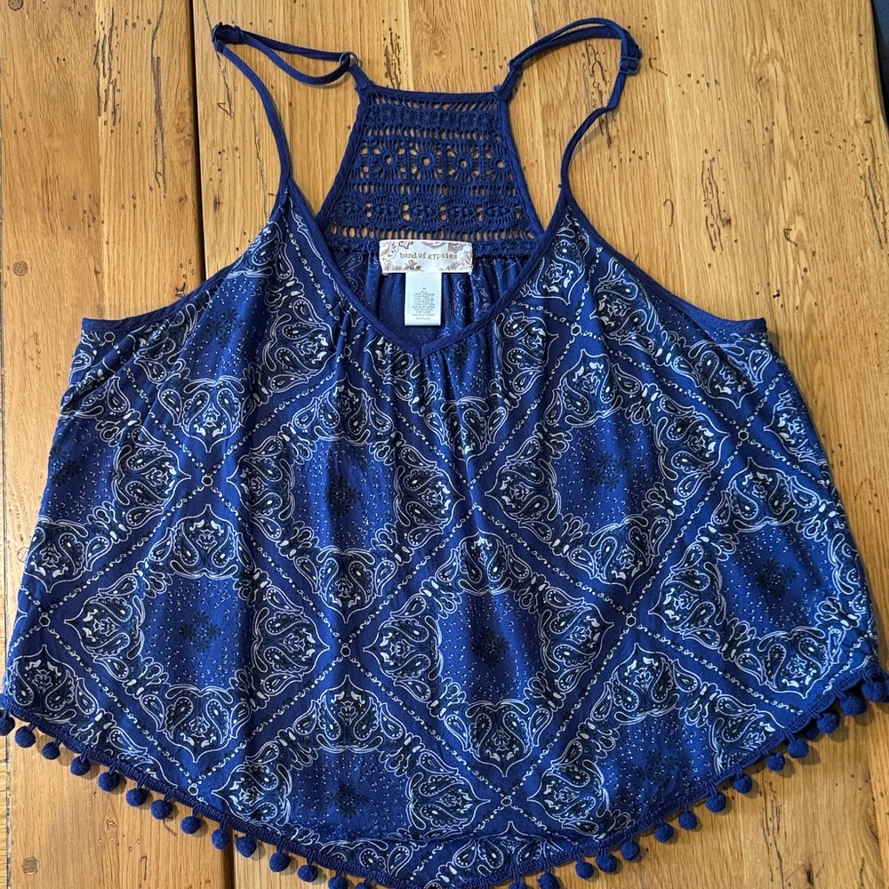 Band of Gypsies Navy Patterned Tank Top